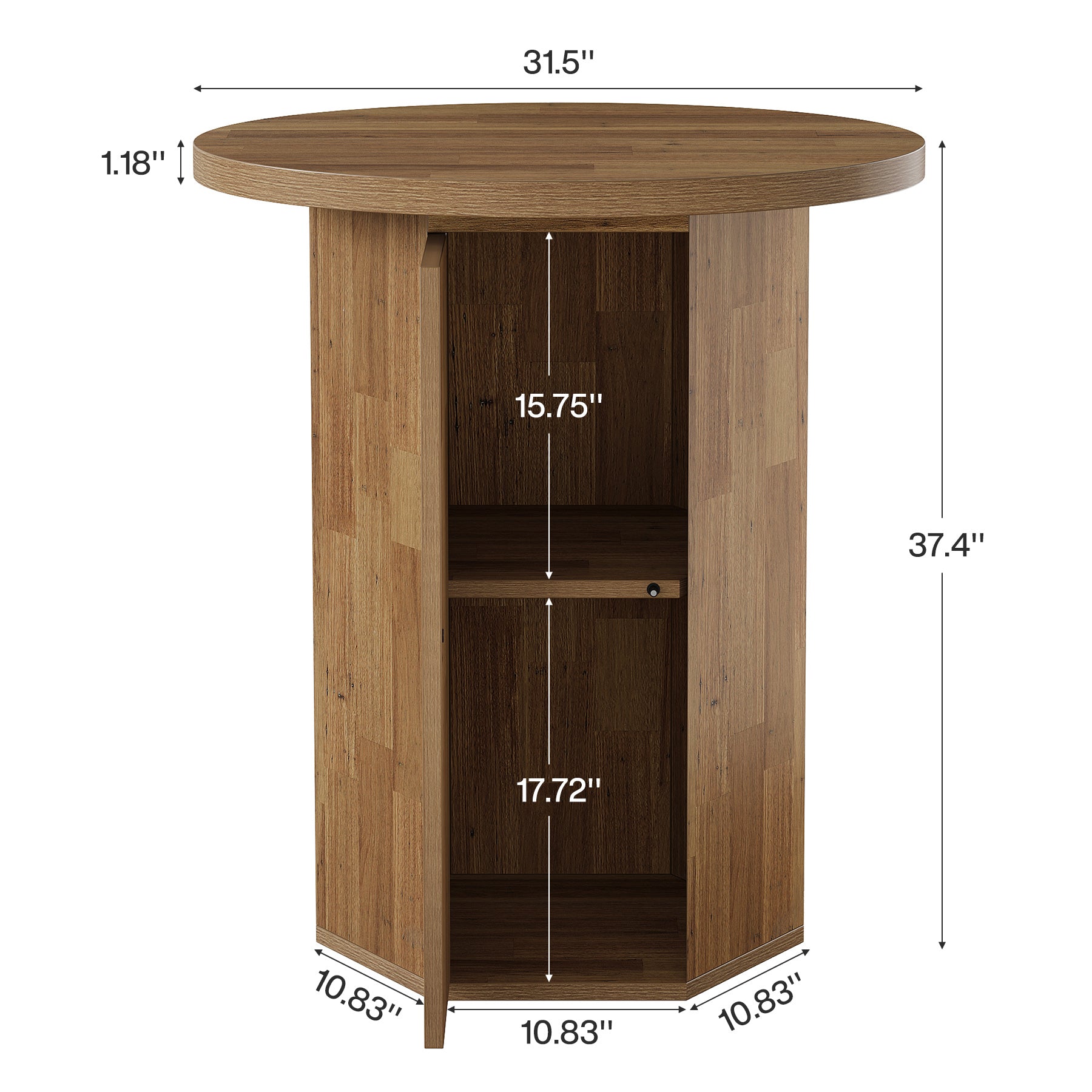 Tribesigns 31.5-Inch Round Bar Table, Wood Pub Table with 2-Tier Hidden Storage for Home Bar