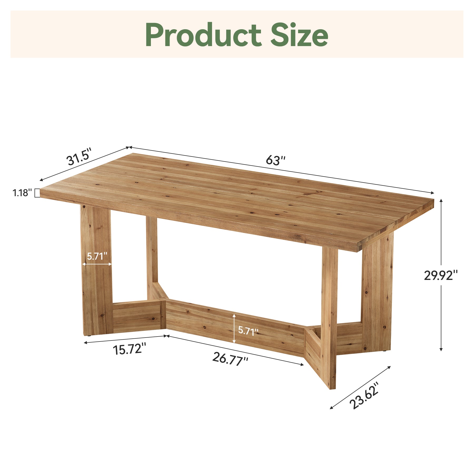 Tribesigns 63-Inch Solid Wood Dining Table for 6, Farmhouse Rectangle Table for Dining Room