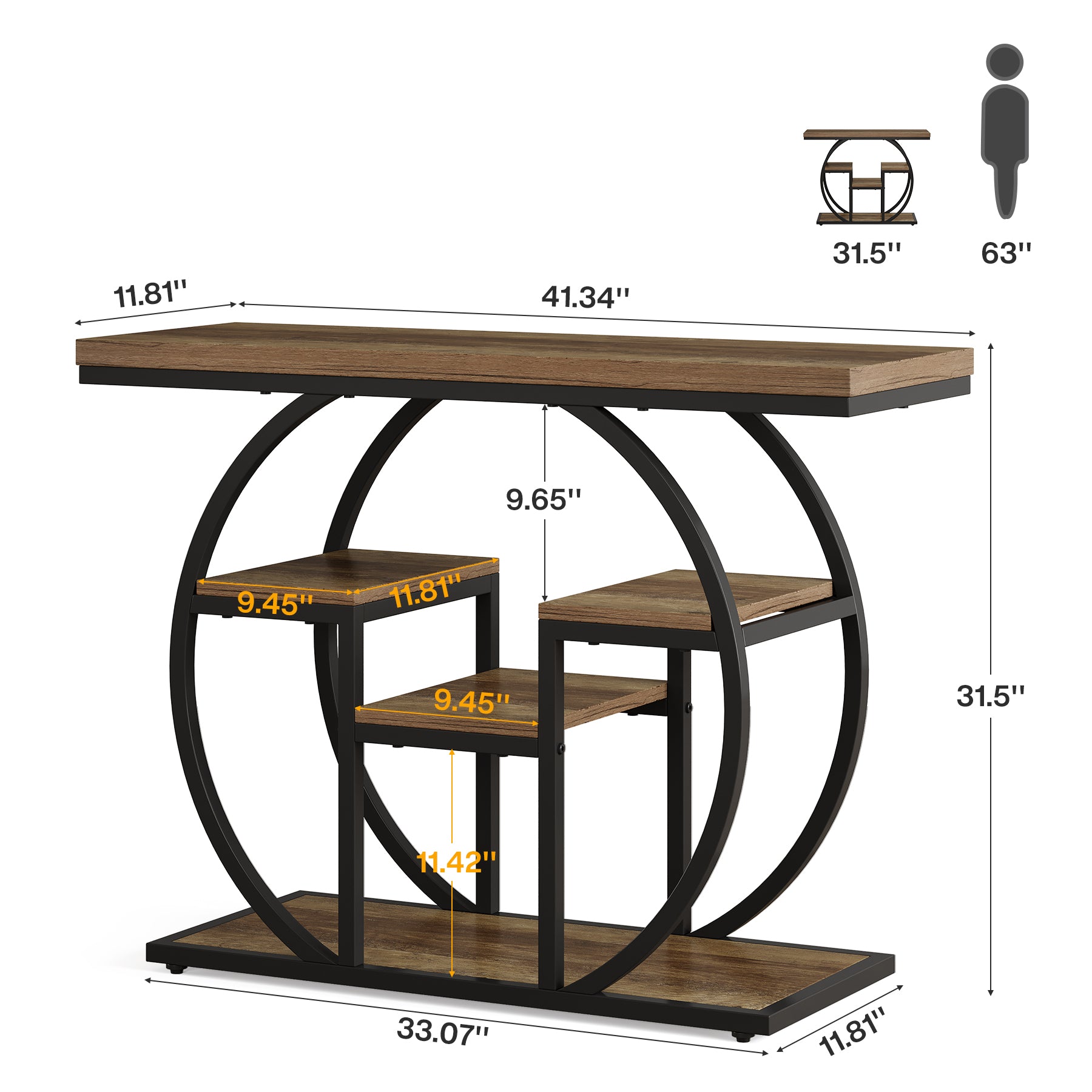Tribesigns 41 Inch Industrial Console Table with Storage, 4 Tier Narrow Sofa Table for Entryway Living Room