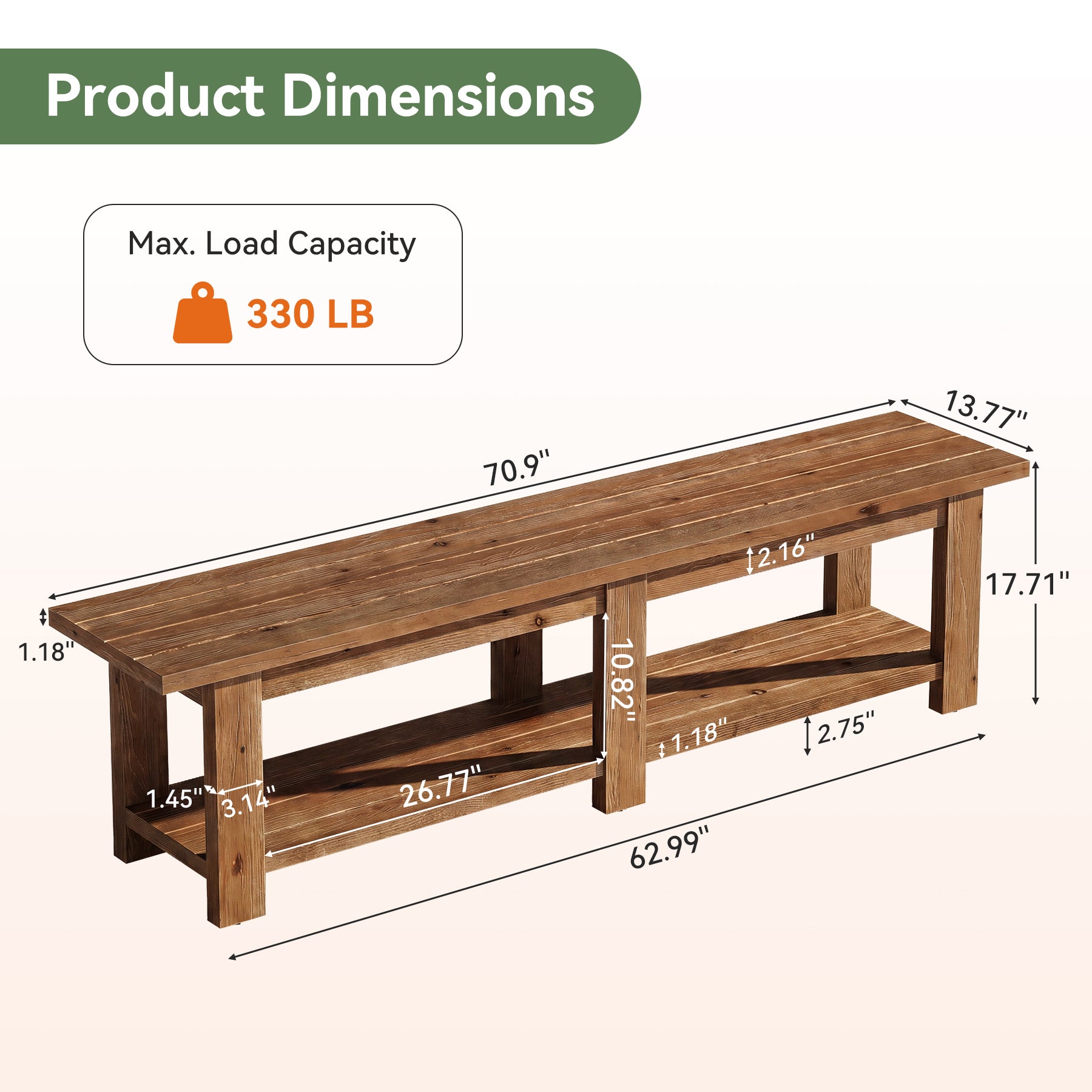 Tribesigns 70.9-Inch Solid Wood Shoe Bench with Storage, Extra Long Farmhouse Bench for Entryway