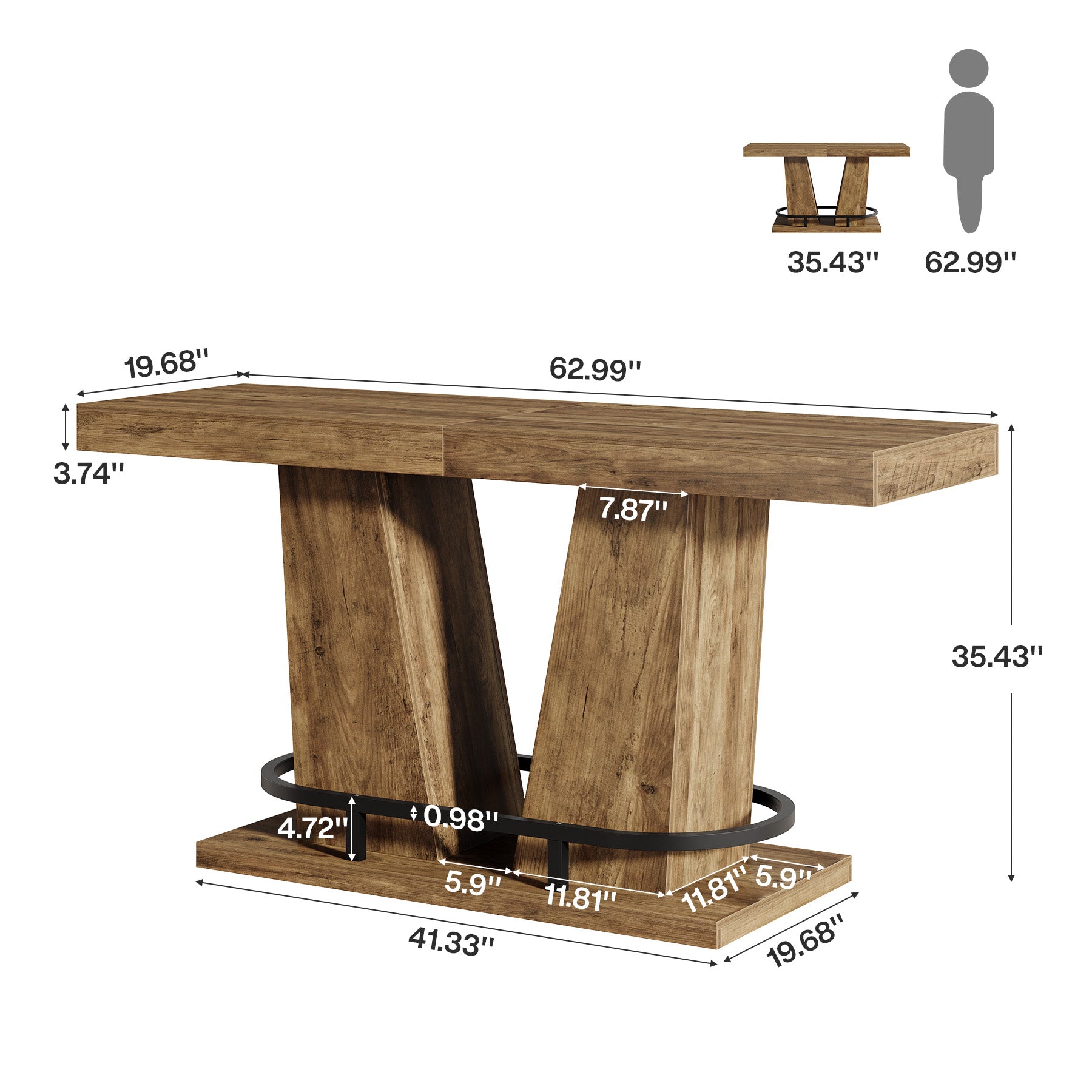 Tribesigns 63-Inch Industrial Bar Table for 4-6 with Footrest, Counter Height Pub Table for Kitchen