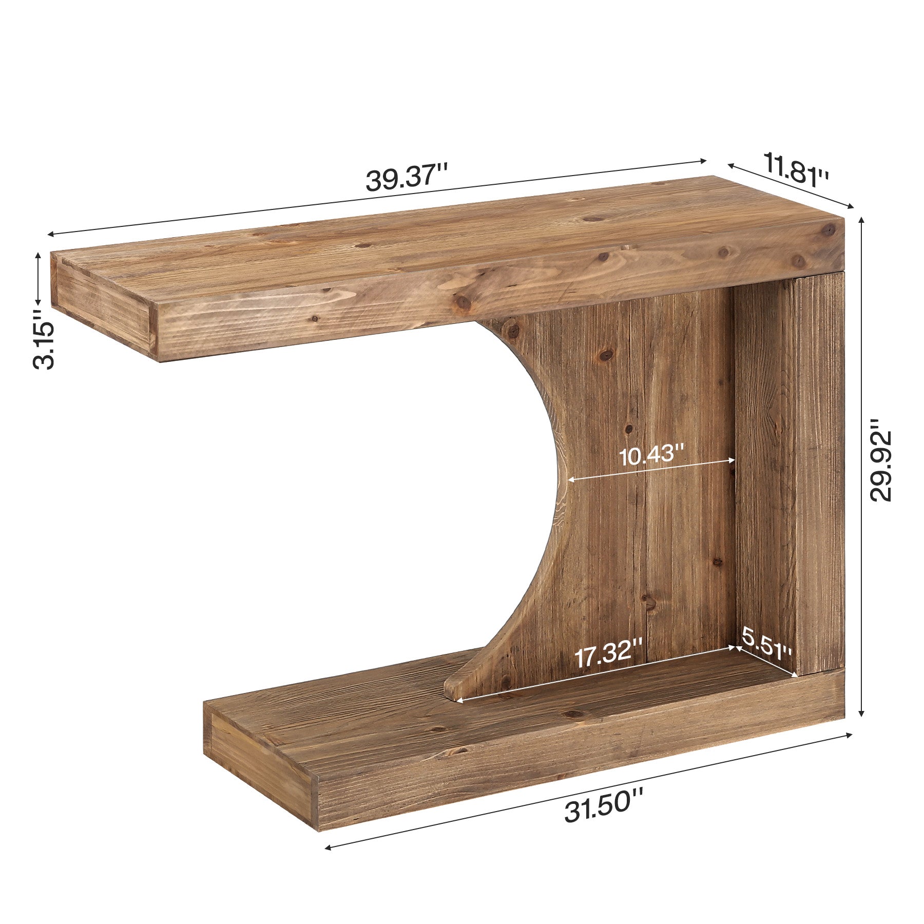 39.4-Inch C-Shaped Solid Wood Console Table, Narrow Modern Entryway Accent Table