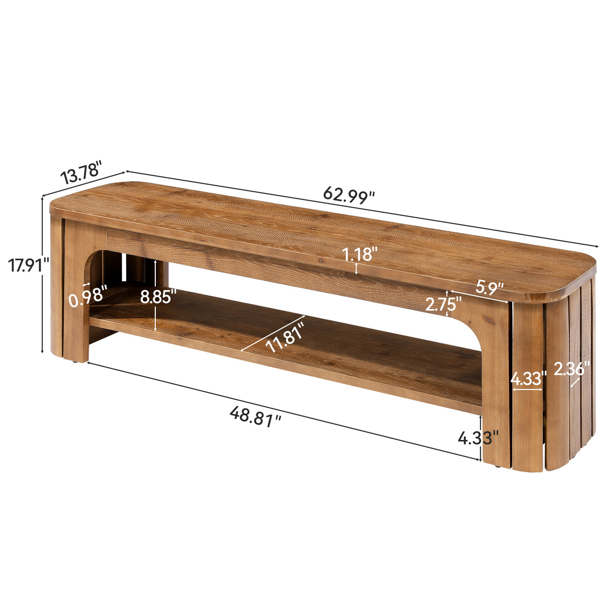 Tribesigns 62.99-Inch Solid Wood Shoe Storage Bench, 2-Tier Entryway Bench for Hallway and Bedroom
