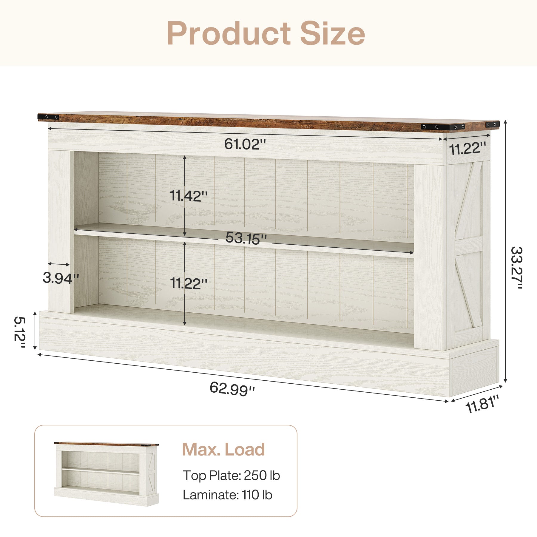 Tribesigns 63-Inch Modern Farmhouse TV Stand with Storage, White Media Console for Living Room