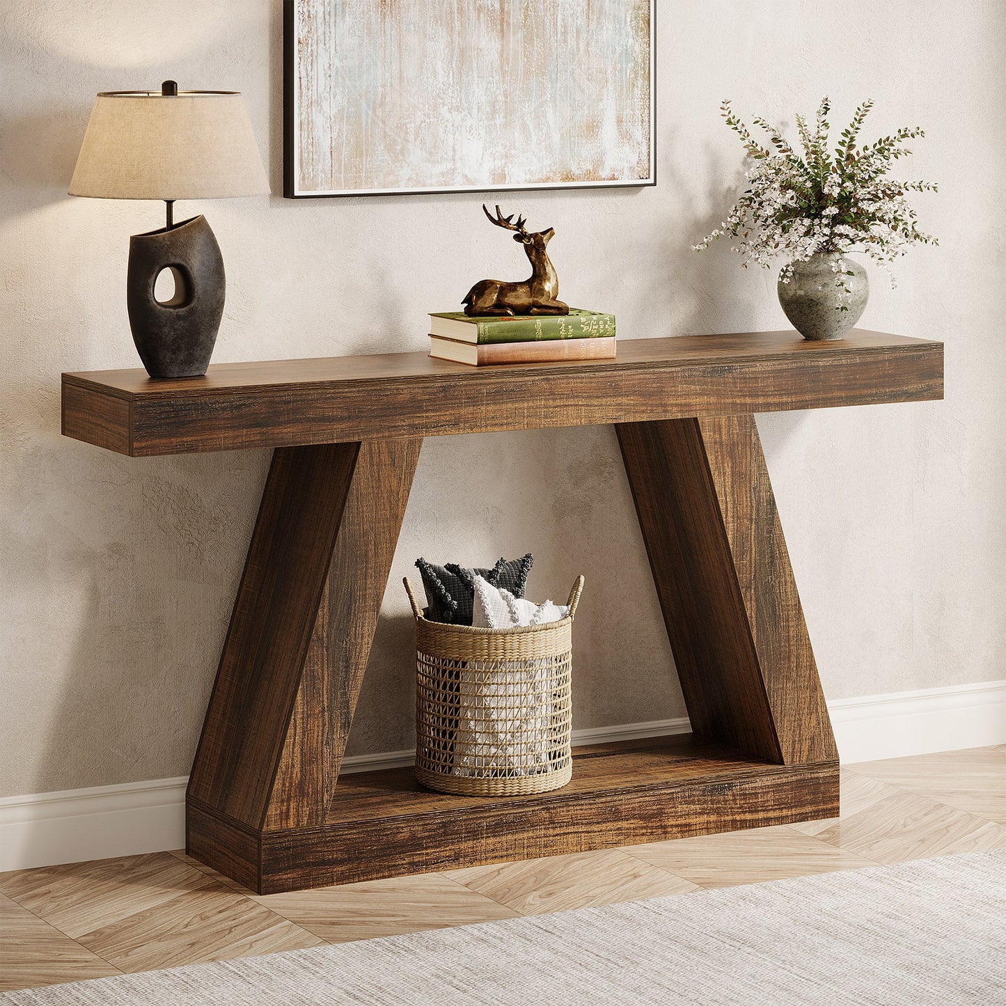 Farmhouse Console Table, 55" Sofa Table with Storage