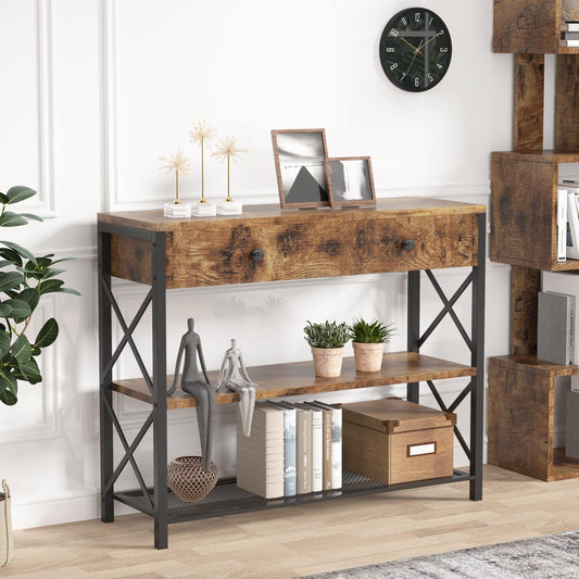 Tribesigns Entryway Console Table with Drawers and Storage Shelves