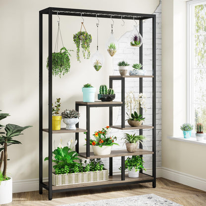 Tribesigns 70.9-Inch Tall 5-Tier Metal Plant Stand with 10 Hanging Hooks