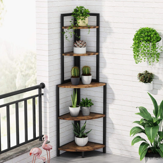 Tribesigns 5 Tier Industrial Corner Bookshelf Stand, Storage Display Shelf