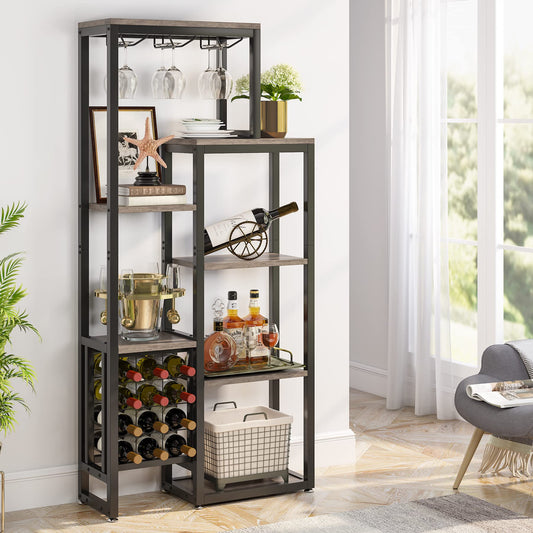 Tribesigns 5-Tier Wine Rack with Glass Holder and Wine Storage