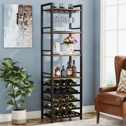 Tribesigns 20-Bottle Wine Baker's Rack, 9-Tier Freestanding Wine Rack with Glass Holder