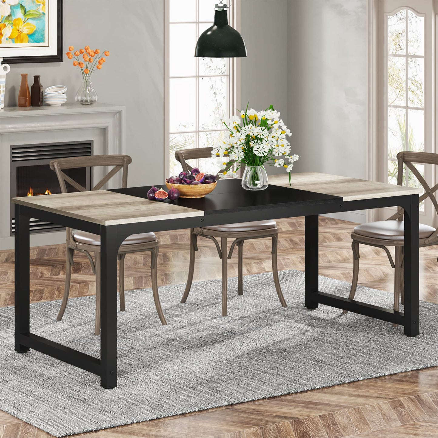 Tribesigns 180 x 80 cm Industrial Dining Table,Heavy Duty Metal Legs - Rectangular Kitchen Table for 6-8 People