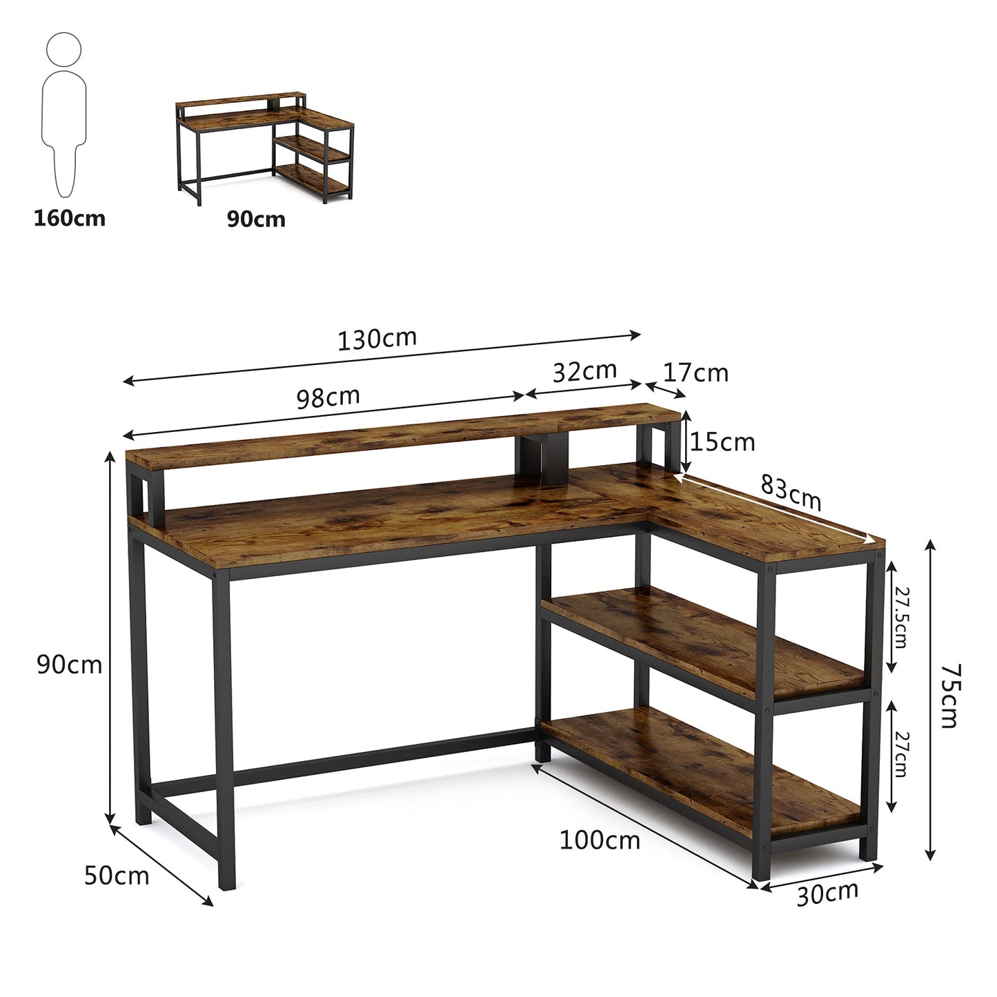 Tribesigns L-Shaped Computer Desk with Monitor Stand for Home Office Study