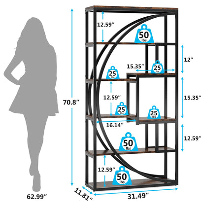 Tribesigns Industrial 5-Tier Bookshelf - 70.8" Tall Etagere Bookcase with 8 Open Storage Shelves for Home & Office