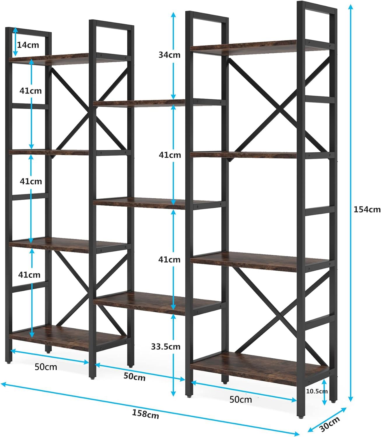 Tribesigns 4-Tier Industrial Bookshelf, Free-Standing Bookcase Display Unit