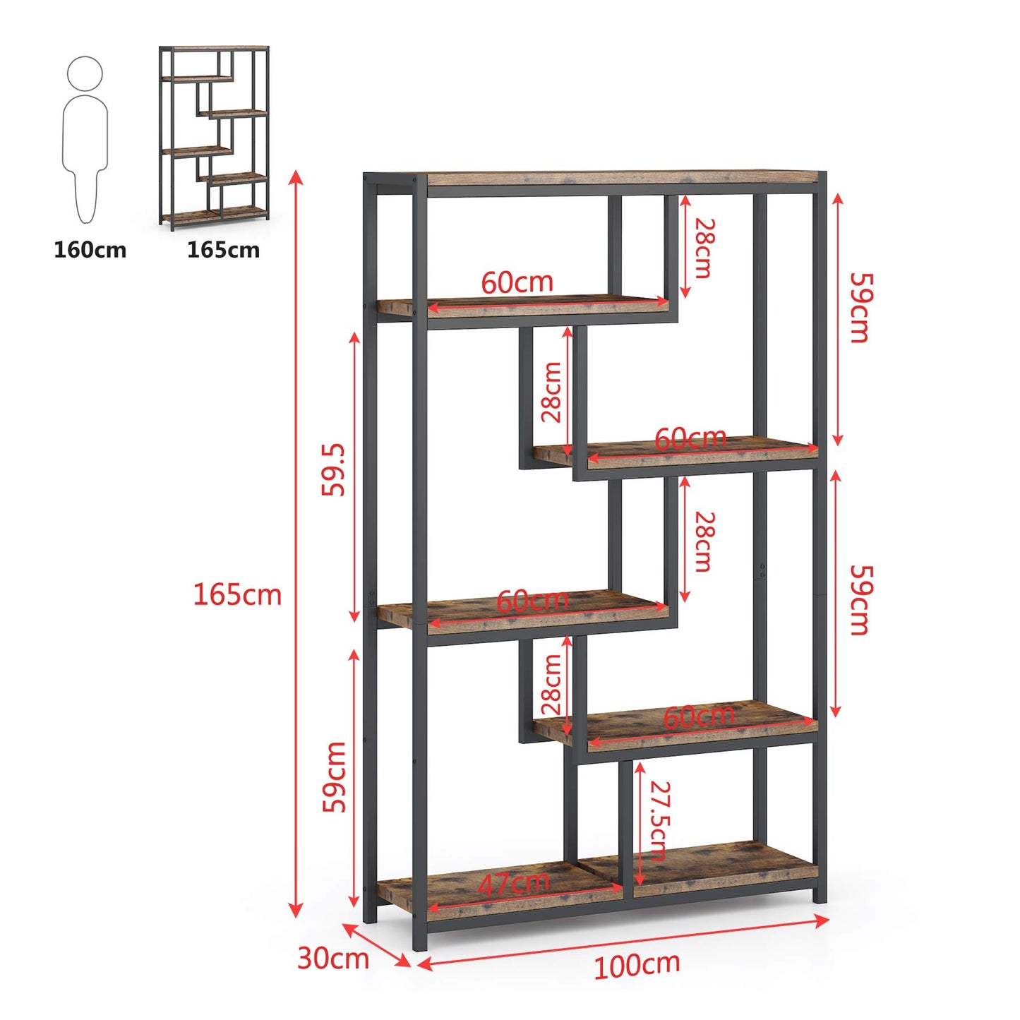 Tribesigns 5-Tier Industrial Bookshelf, 70.8-inch Tall Staggered Bookcase for Home Office