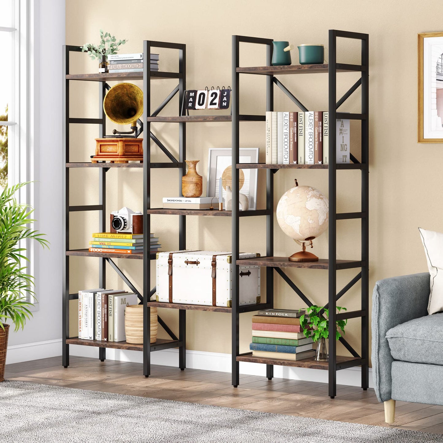 Tribesigns 4-Tier Industrial Bookshelf, Free-Standing Bookcase Display Unit