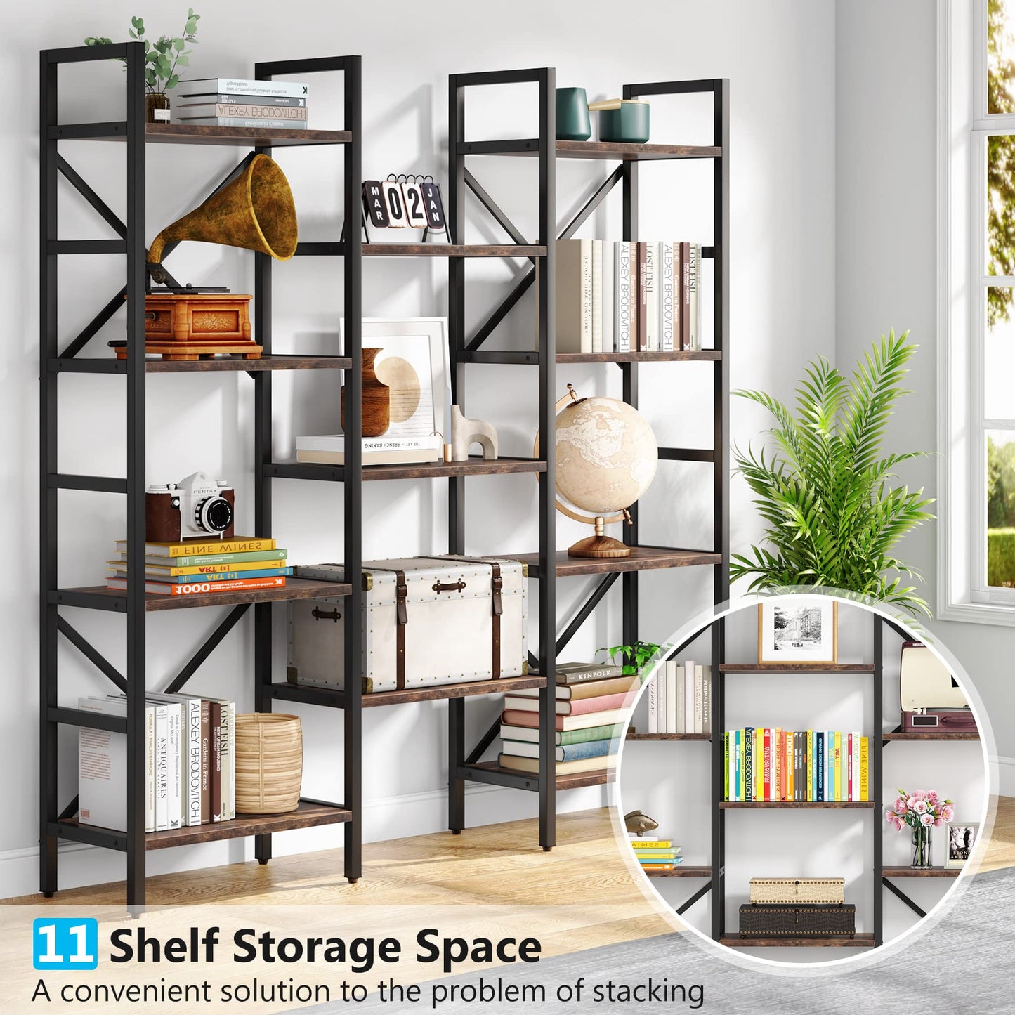 Tribesigns 4-Tier Industrial Bookshelf, Free-Standing Bookcase Display Unit