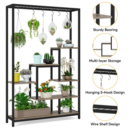 Tribesigns 70.9-Inch Tall 5-Tier Metal Plant Stand with 10 Hanging Hooks