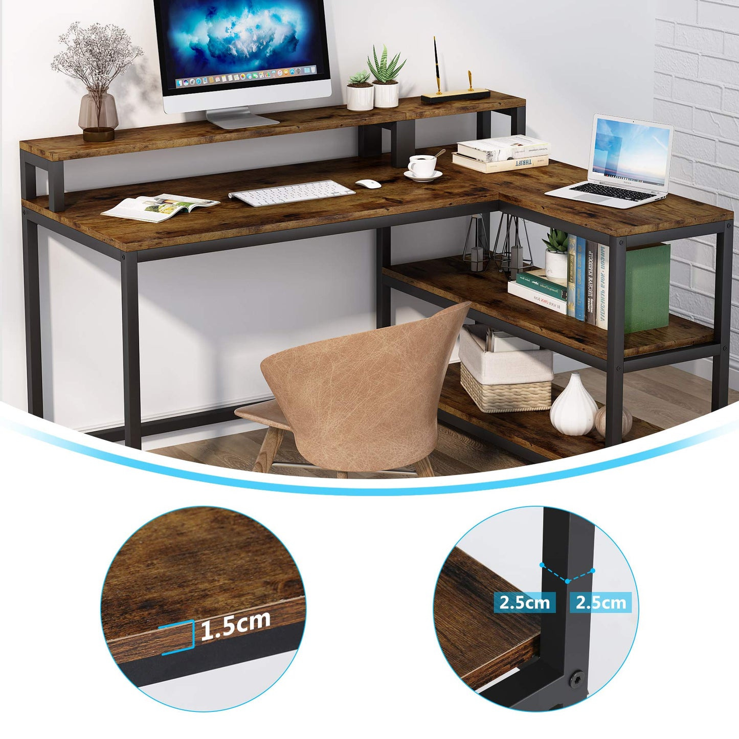 Tribesigns L-Shaped Computer Desk with Monitor Stand for Home Office Study