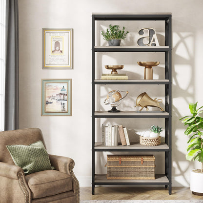 Tribesigns 6-Tier 180cm Tall Modern Wooden Bookshelf with Metal Frame - Freestanding Open Storage Rack for Office