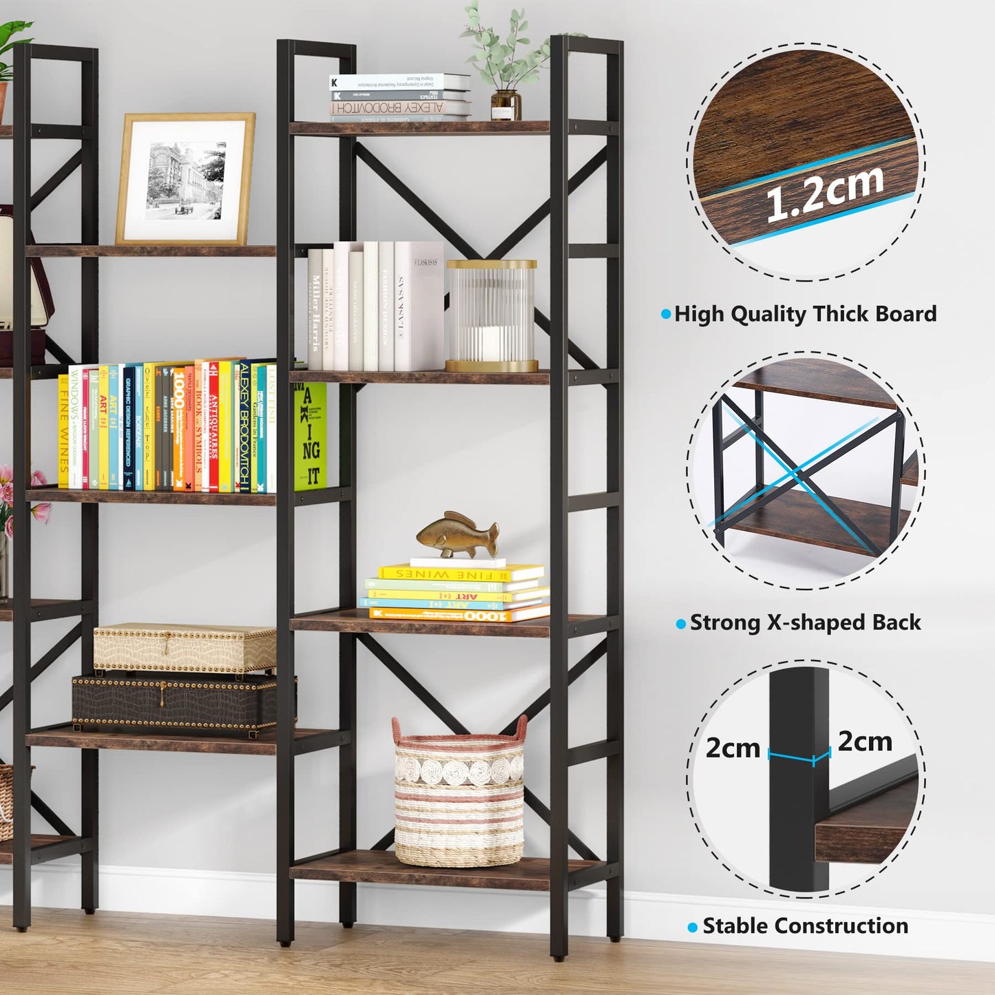 Tribesigns 4-Tier Industrial Bookshelf, Free-Standing Bookcase Display Unit