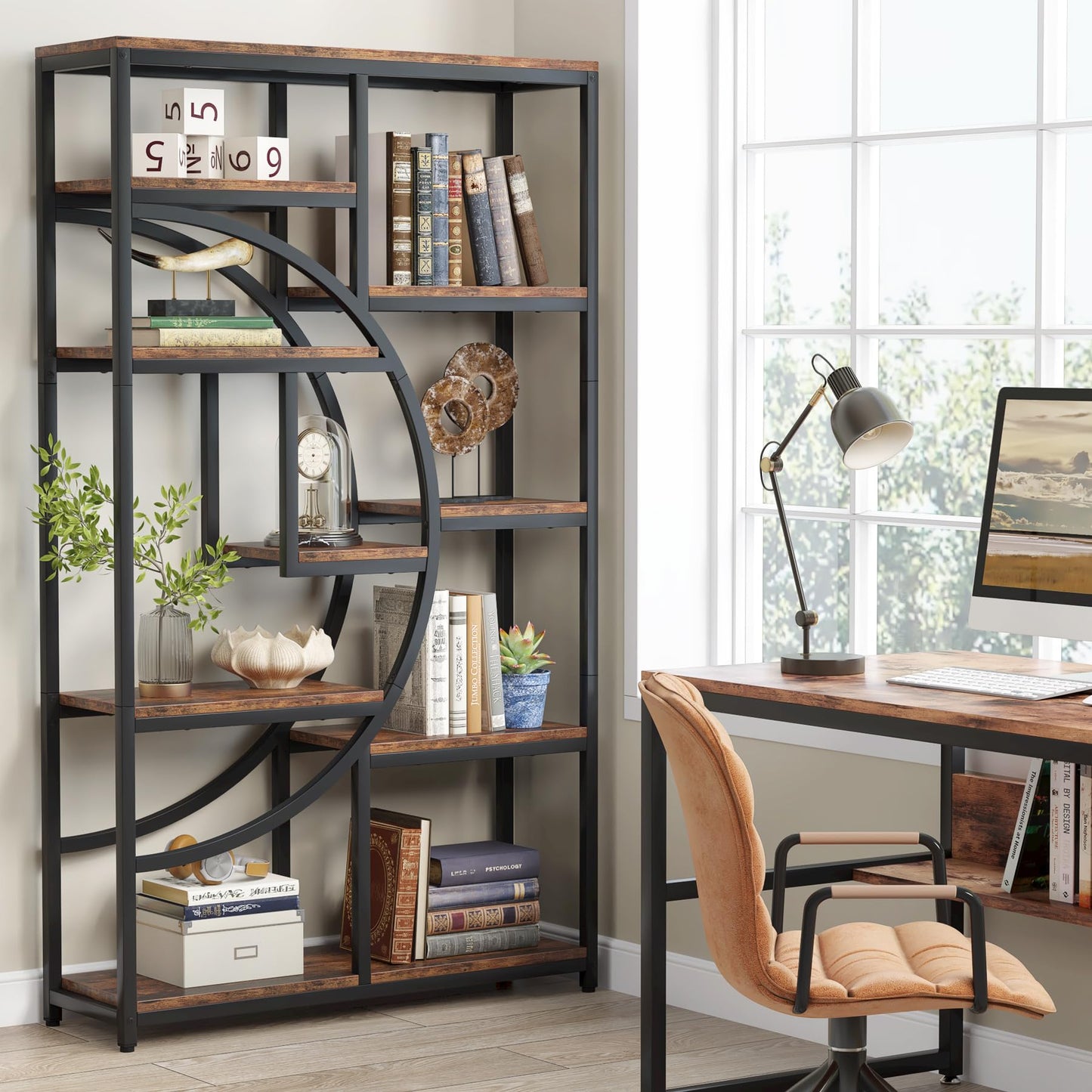 Tribesigns 5-Tier Industrial Bookshelf for Living Room, Bedroom, Home Office - Display Shelf with 9 Open Storage Shelves