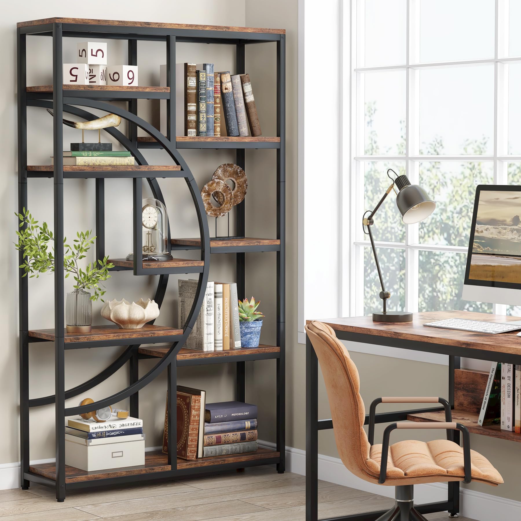 37.4 Inch 5-Tier Industrial Bookshelf for Living Room, Bedroom, Home Office