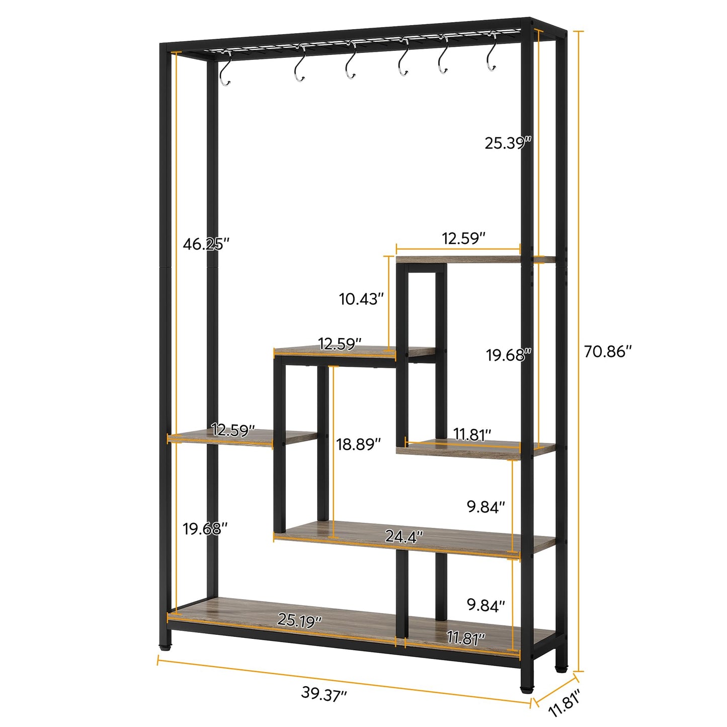 Tribesigns 70.9-Inch Tall 5-Tier Metal Plant Stand with 10 Hanging Hooks