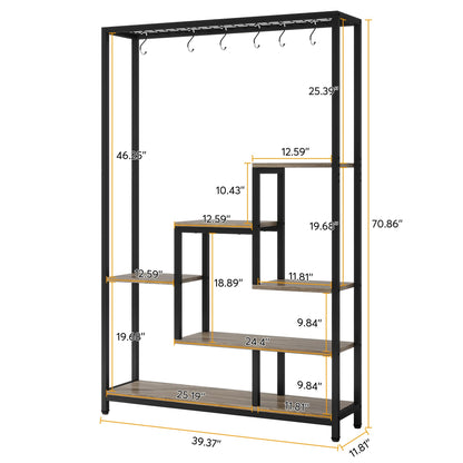 Tribesigns 70.9-Inch Tall 5-Tier Metal Plant Stand with 10 Hanging Hooks