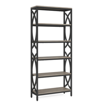 Tribesigns 6-Tier 180cm Tall Modern Wooden Bookshelf with Metal Frame - Freestanding Open Storage Rack for Office