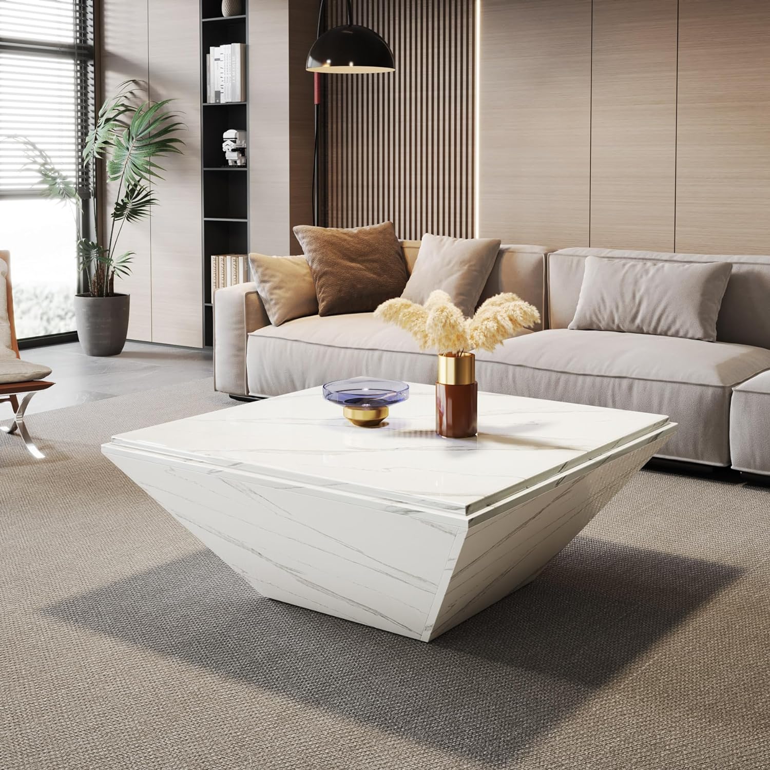 Modern Coffee Table, 35.43" Center Table with Faux Marble Top