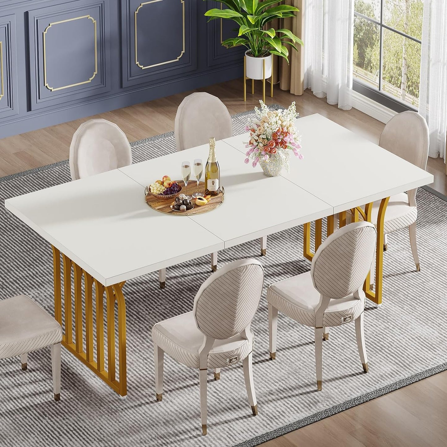 Modern Dining Table for 4-6 People, 63" Kitchen Table with Metal Frame Tribesigns