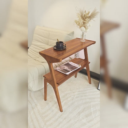 2-Tier End Table, Slim Sofa Side Table with Storage Shelf