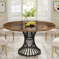 Round Dining Table for 4-6, 47" Farmhouse Circle Kitchen Table Tribesigns#Colour_Brown
