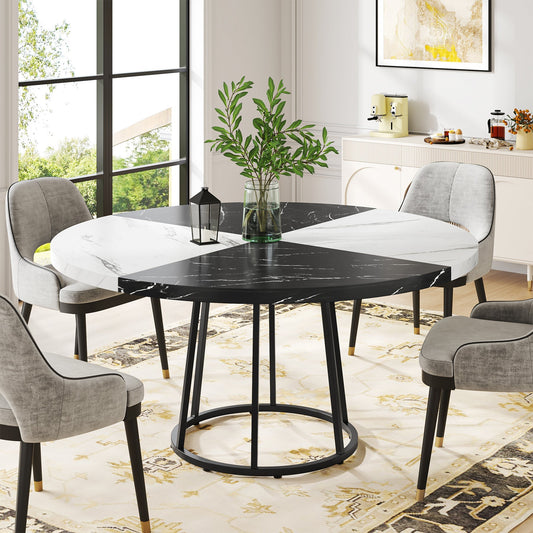 Round Dining Table for 4 People, 47" Kitchen Table with Circle Metal Base Tribesigns