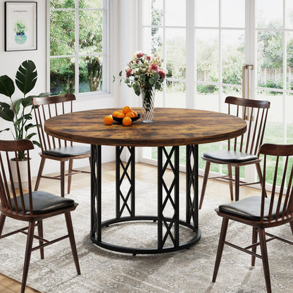 Round Dining Table for 4 People, 47" Kitchen Table with Metal Base Tribesigns