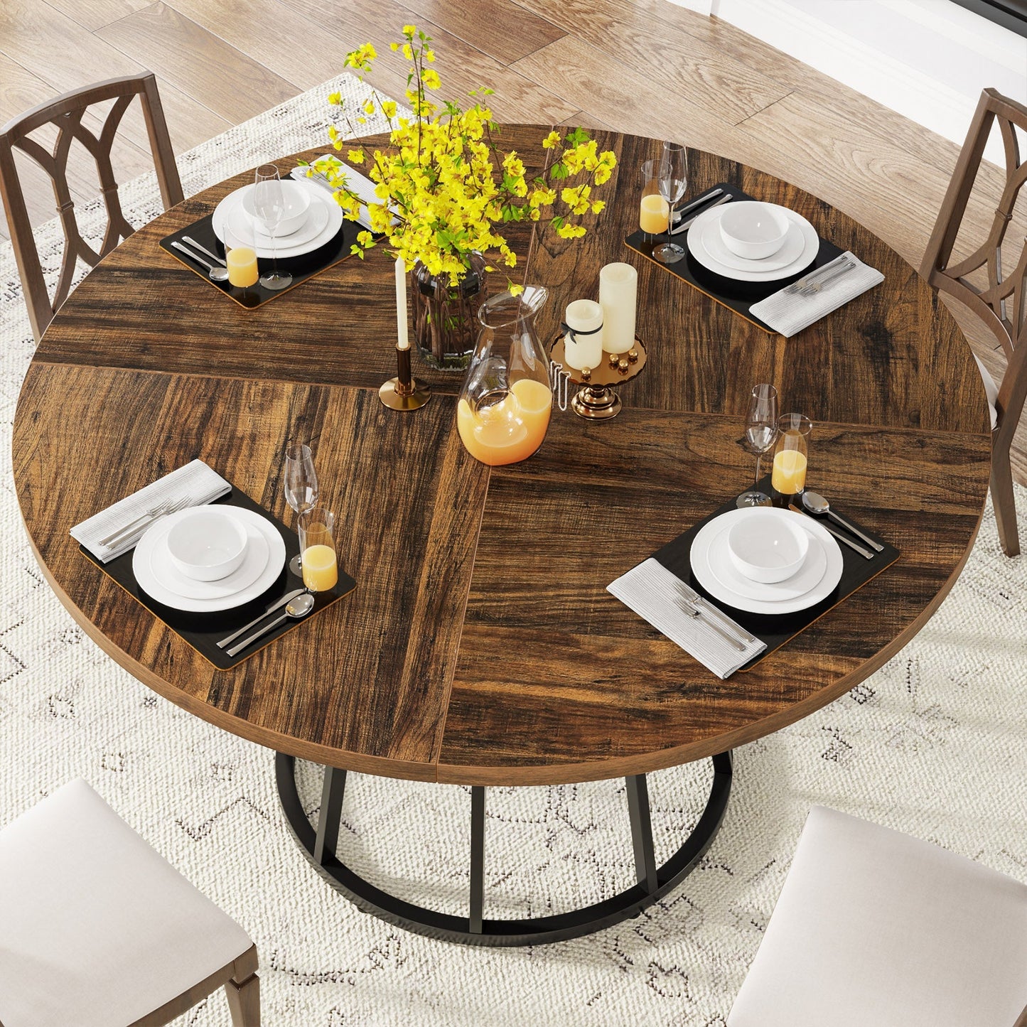 Round Dining Table for 4 People, 47.2" Kitchen Dinner Table with Metal Base Tribesigns