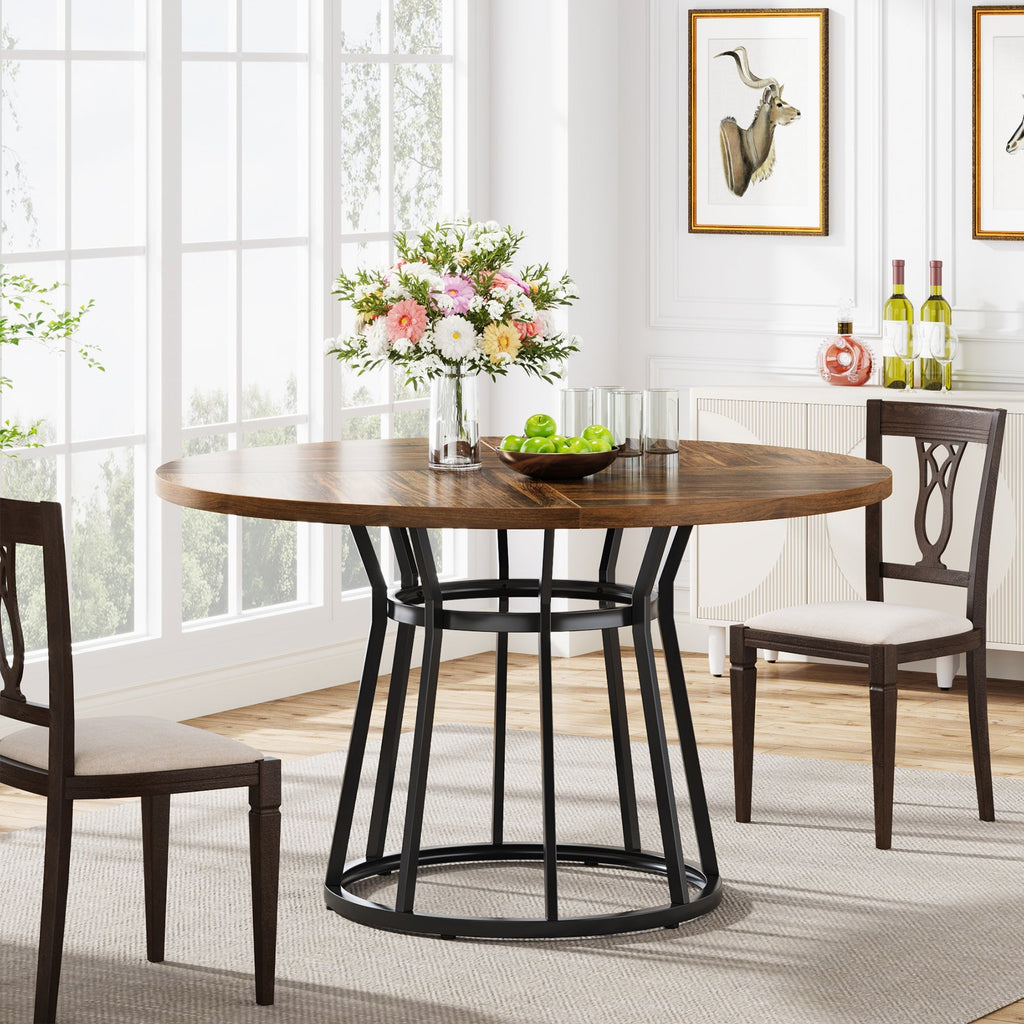 Round Dining Table 4 People 47.2" Kitchen Dinner Table Metal Base