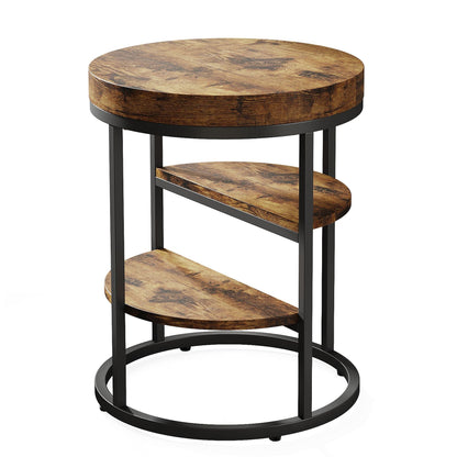 Round End Table, Small Side Table Nightstand with 3 - Tier Shelves Tribesigns