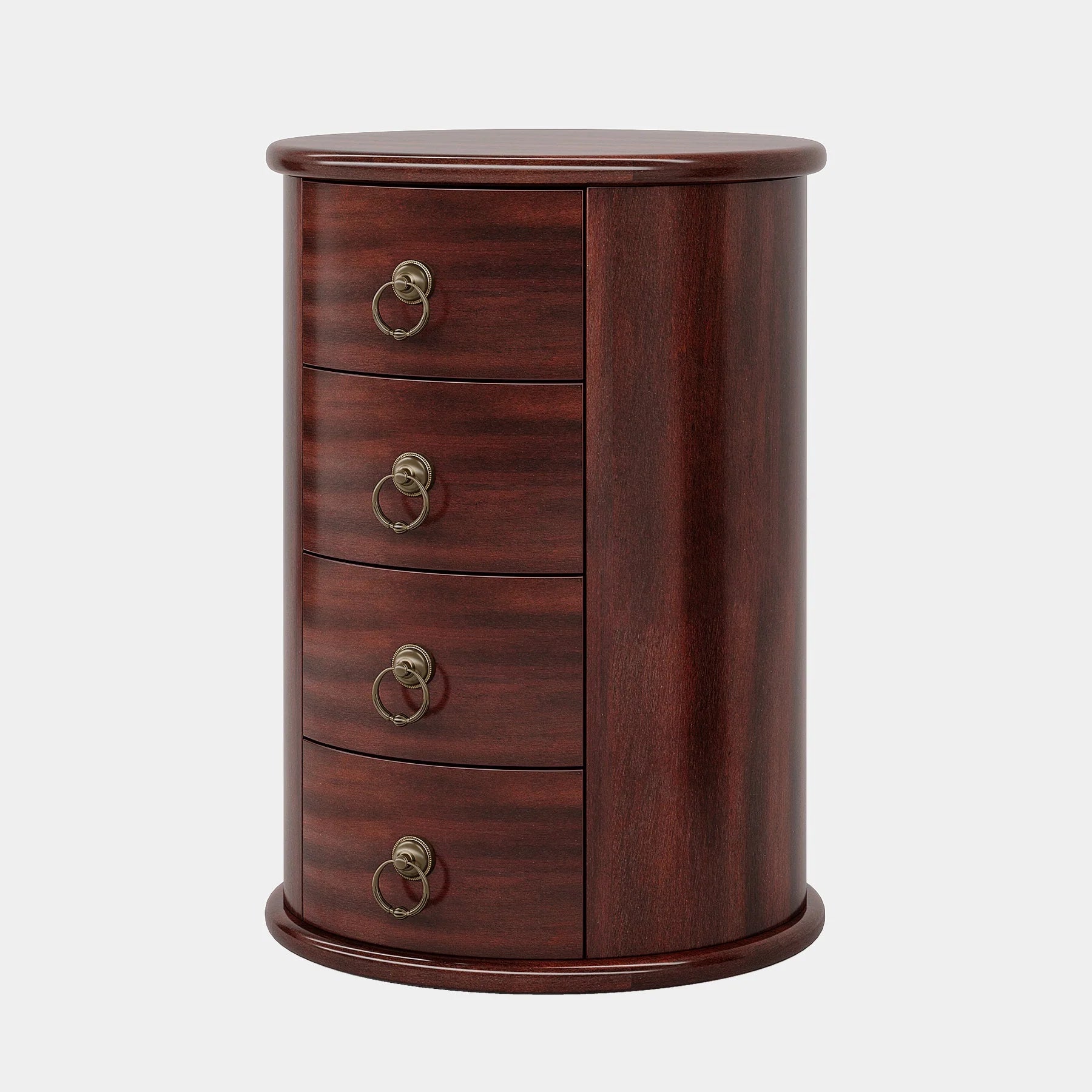 Wood End Table, Round Side Table With 4 Drawers