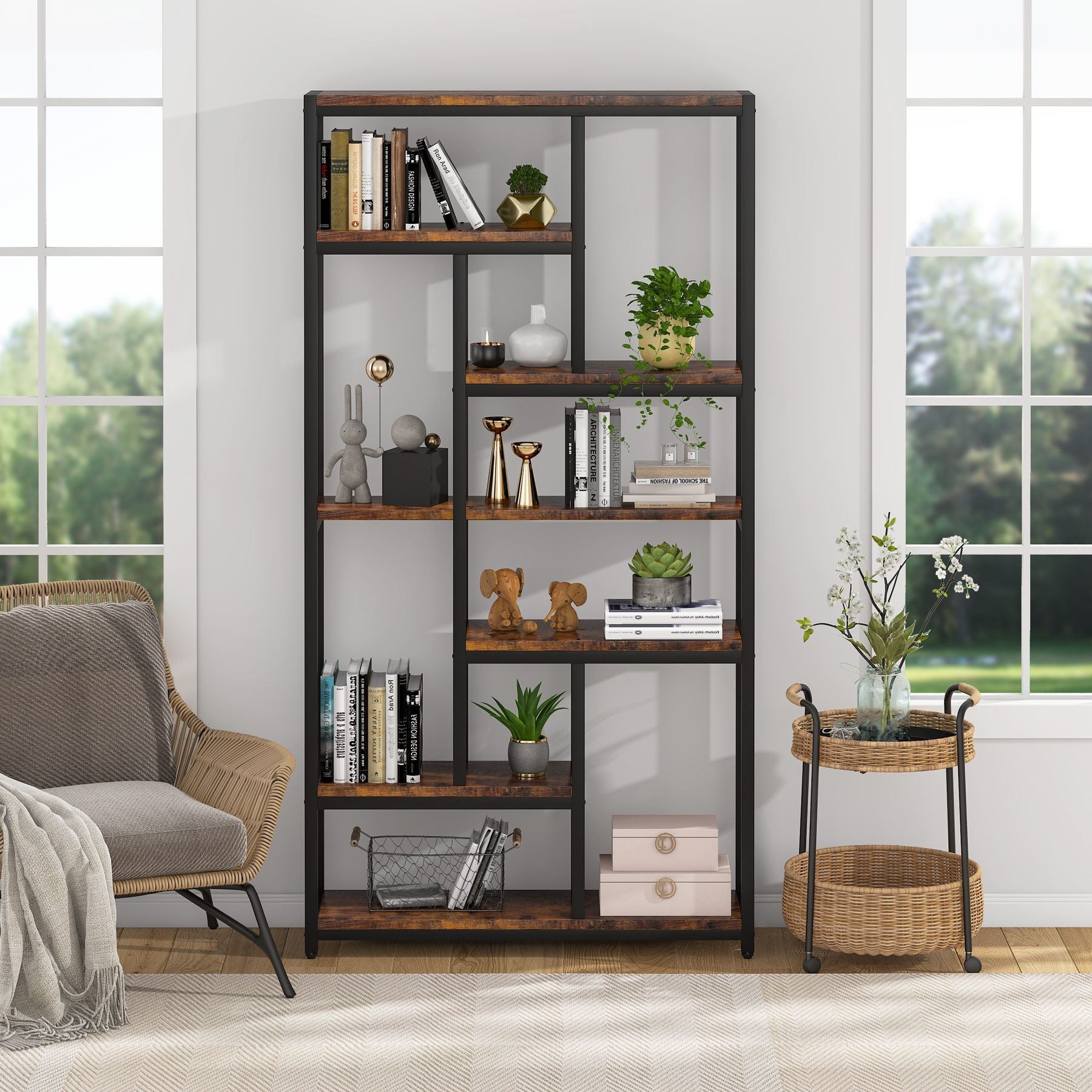 79" Tall Bookshelf, 7-Tier Bookcase Open Display Shelves