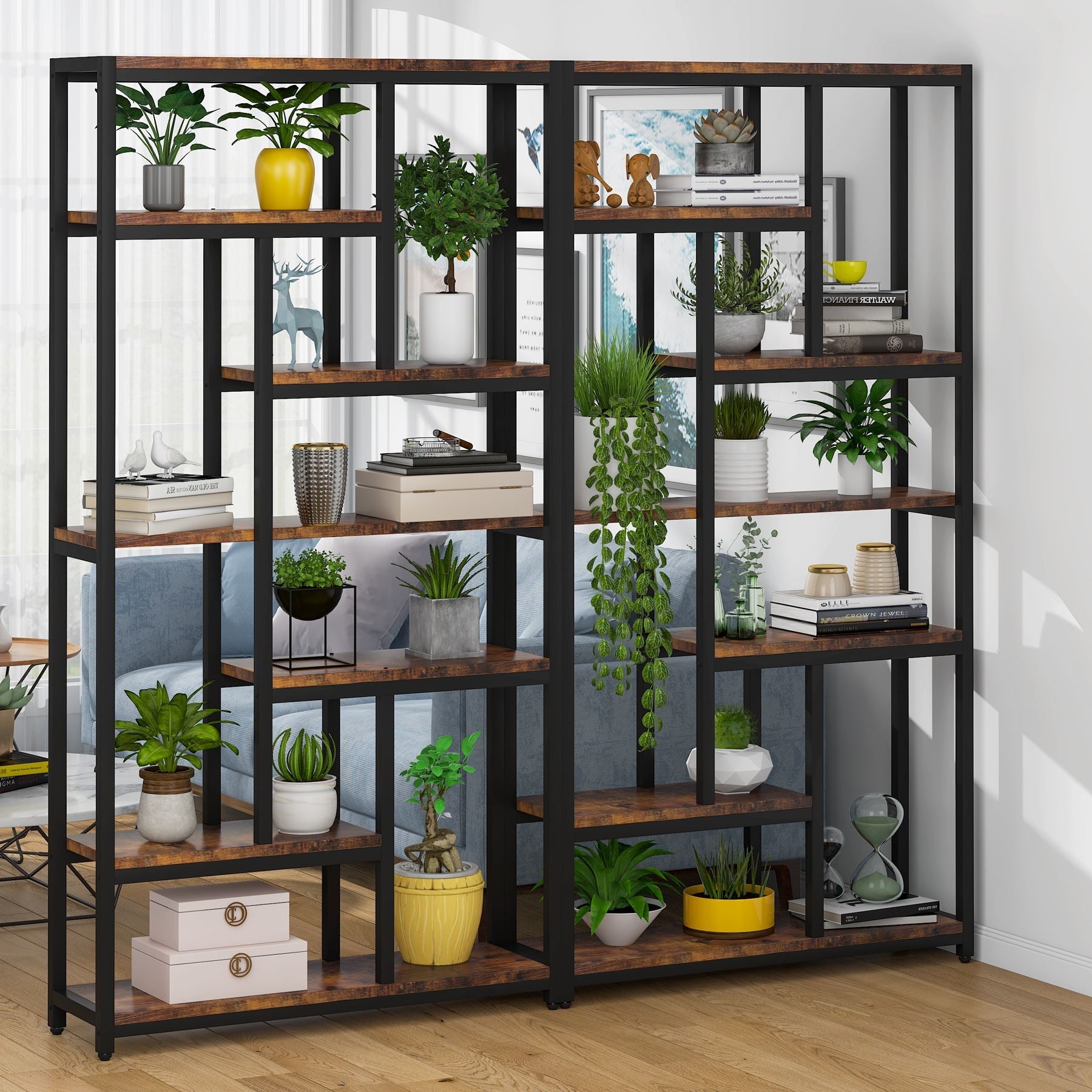 79" Tall Bookshelf, 7-Tier Bookcase Open Display Shelves