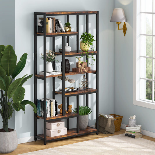 79" Tall Bookshelf, 7-Tier Bookcase Open Display Shelves