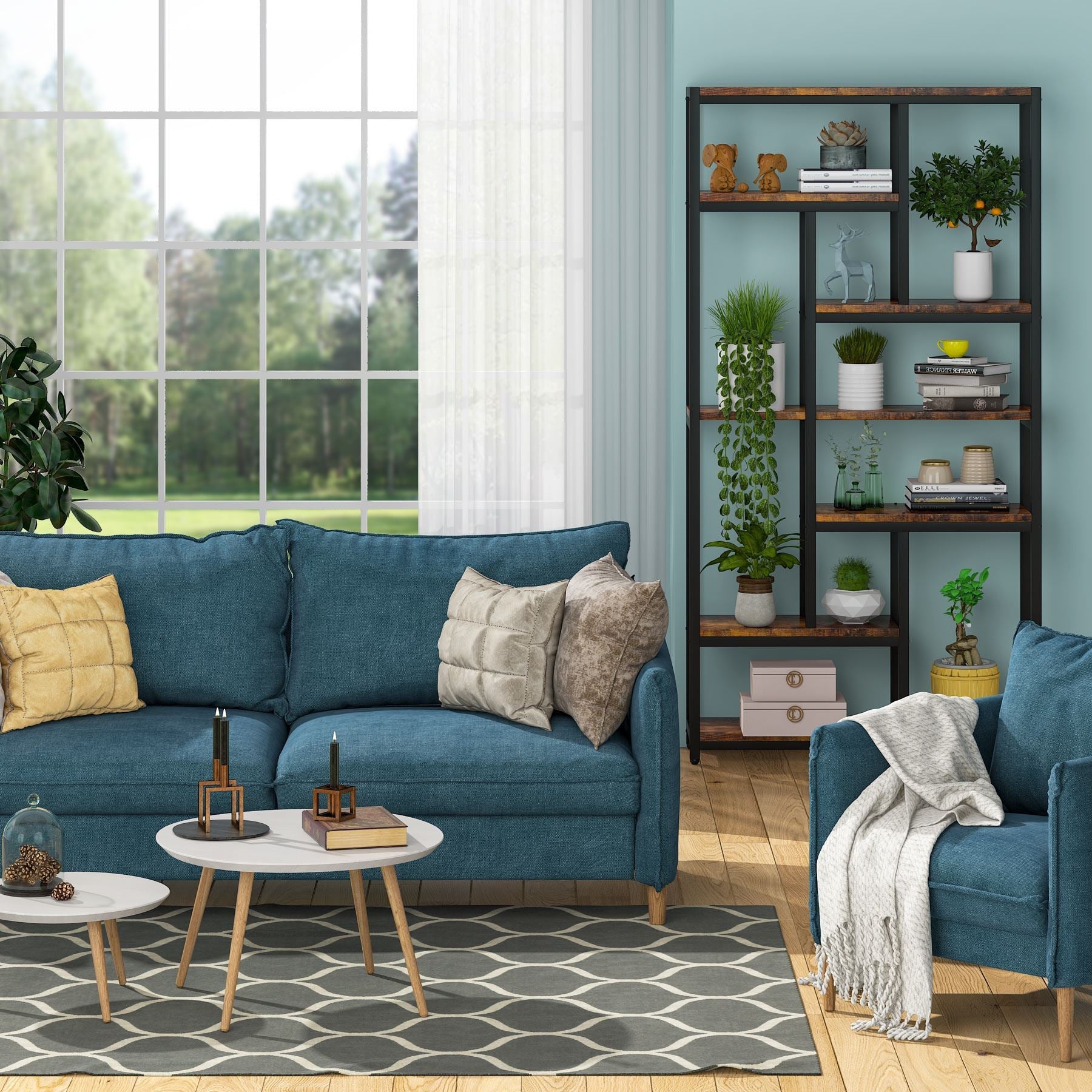 79" Tall Bookshelf, 7-Tier Bookcase Open Display Shelves