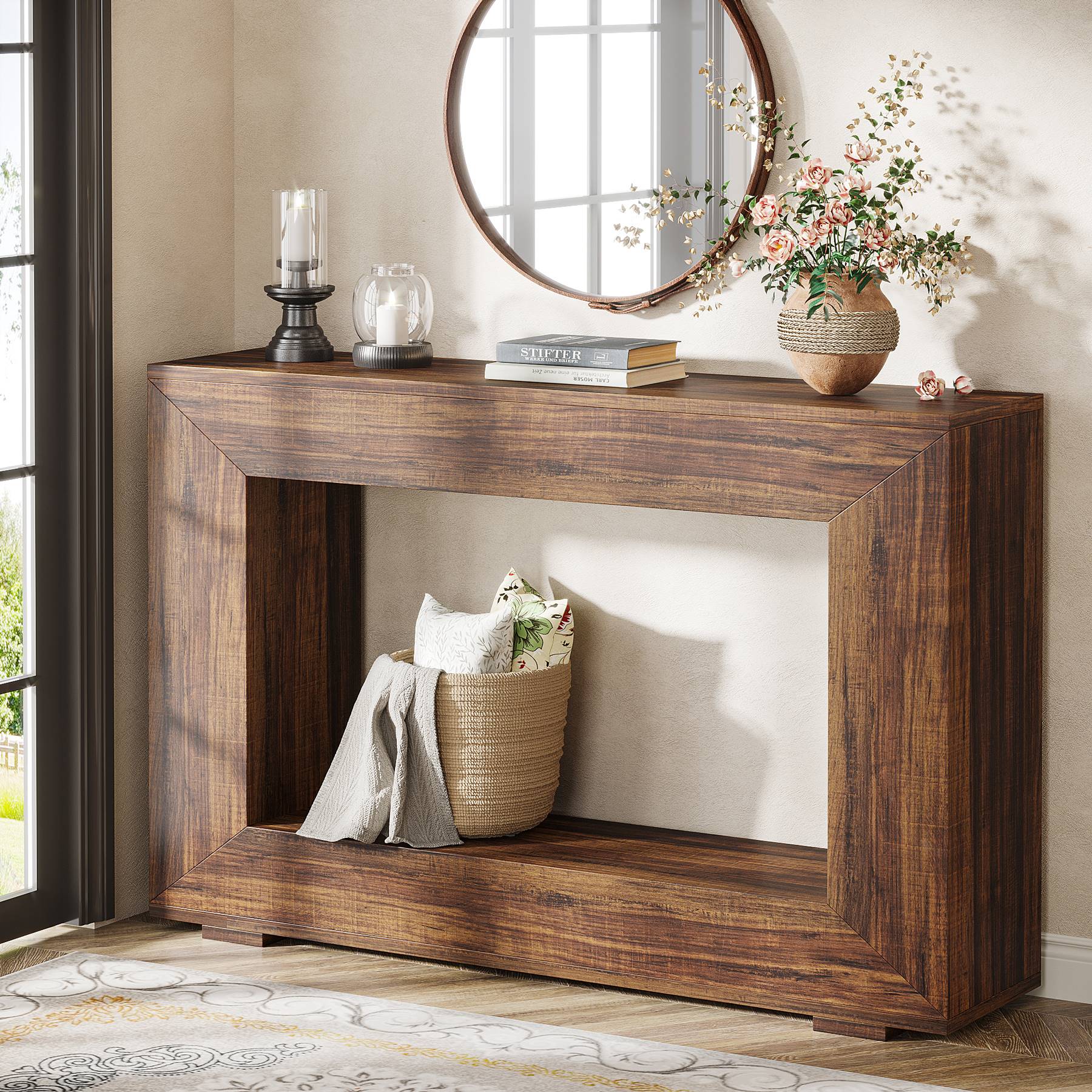 Farmhouse Console Table, 47" Wood Entryway Sofa Table with Storage