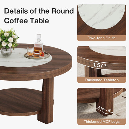 Wood Coffee Table, Round 2-Tier Accent Center Table