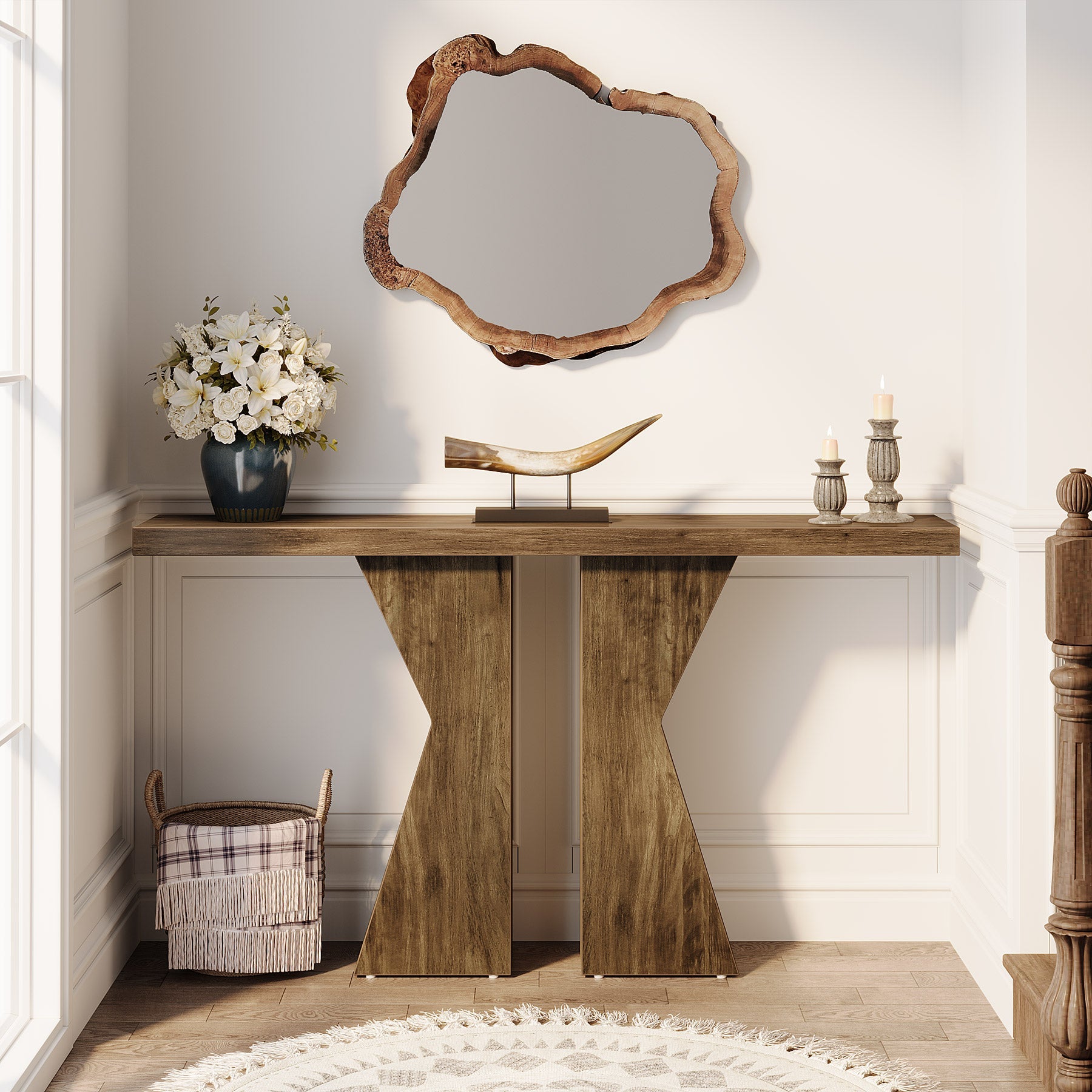 Wood Console Table, 55" Sofa Table Entryway Table with K-Shaped Frame
