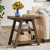 Wood End Table, 3 - Tier Sofa Side Table with Storage Shelf Tribesigns 3