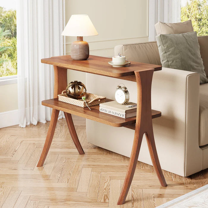 2-Tier Wood End Table - Rustic Farmhouse Style