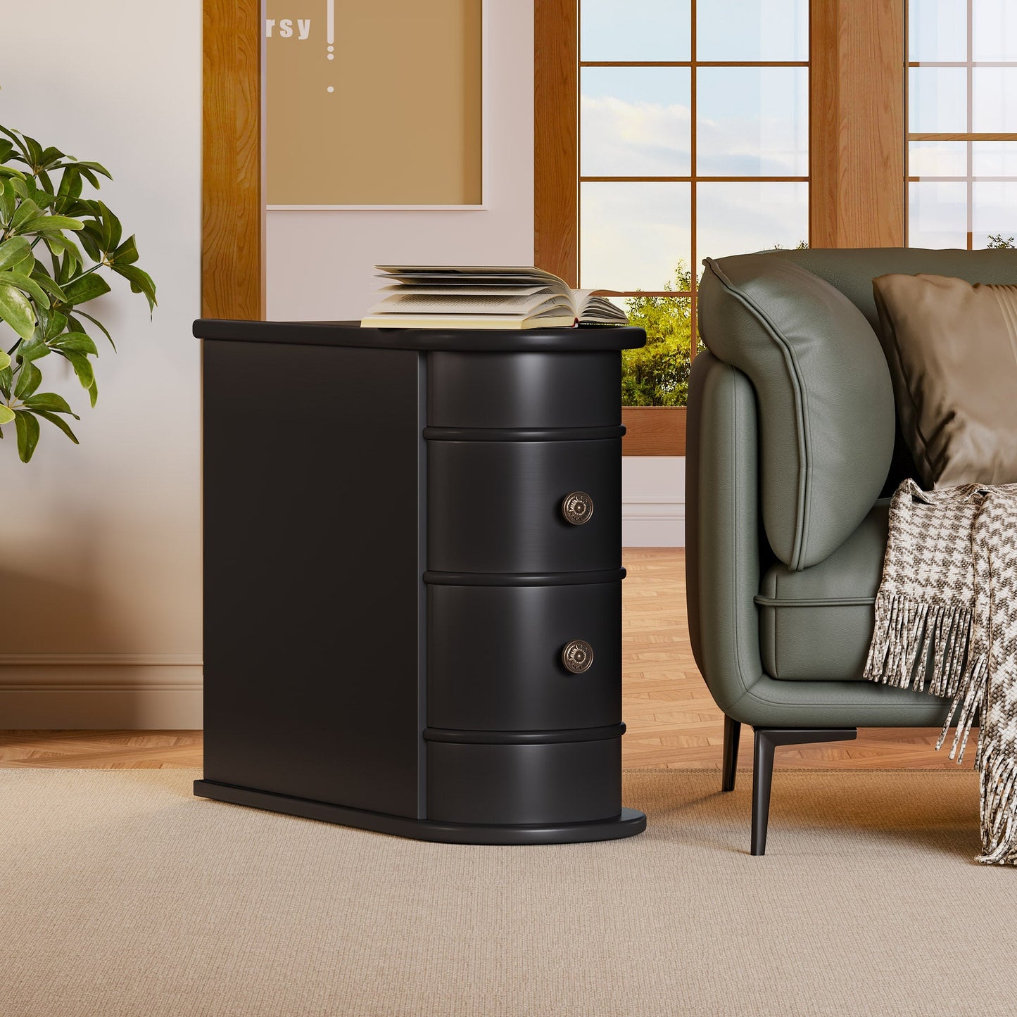 Wood Narrow End Table with 2 Drawers - Modern Nightstand